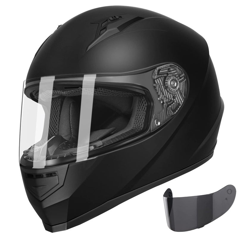 GLX GX11 Compact Motorcycle Helmet - Matte Black, Medium - Full Face w/ Tinted Visor, DOT Approved - Image 1